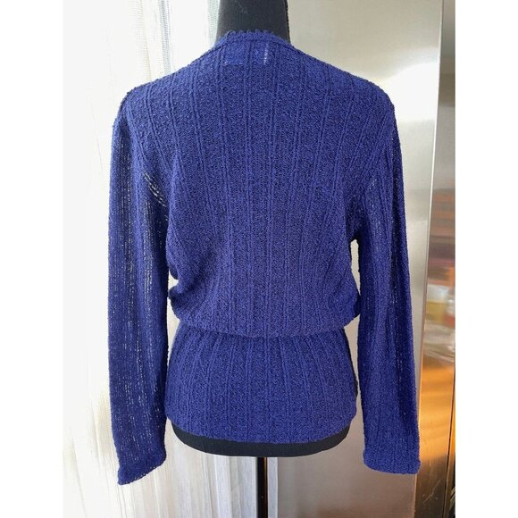 Vintage 60s cardigan, indigo blue/purple, long sleeves cardigan, elastic waist - Picture 5 of 8